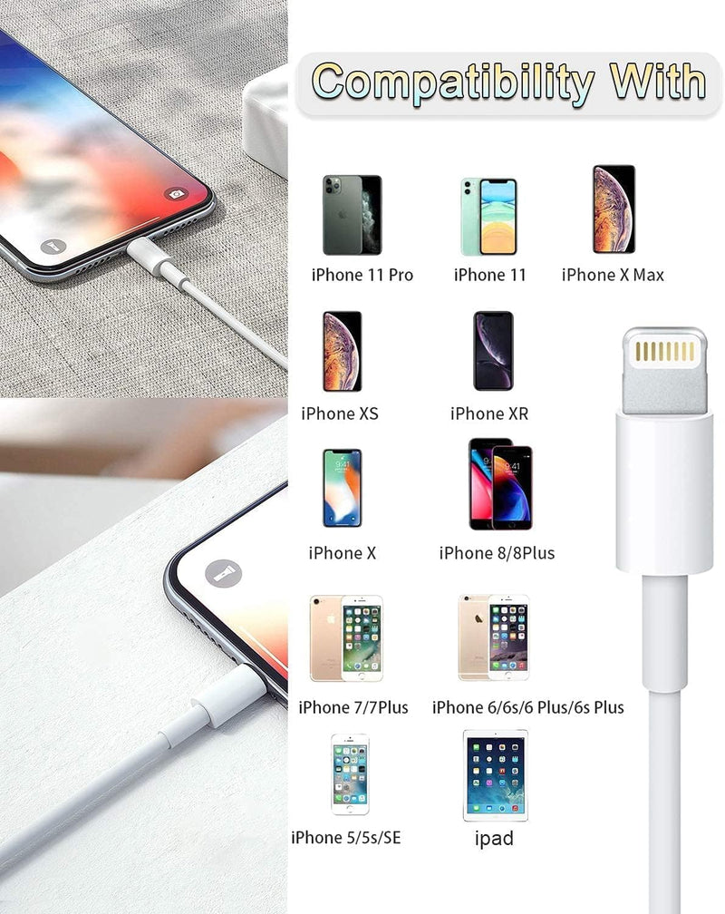 4 Pack [Apple MFi Certified] Apple Charging Cables 6ft, iPhone Chargers, Lightning Fast iPhone Charging Cord for iPhone 12/11/11Pro/11Max/ X/XS/XR/XS Max/8/7, ipad(White) 4pack(6ft) White 4
