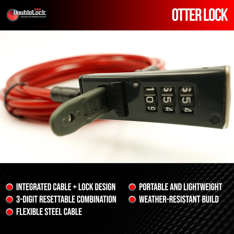 DoubleLock Otter Integrated Combination Cable Lock (6mm) – 10ft Weatherproof Steel Cable, Keyless Resettable Lock for Outdoor Gear, Bikes, Coolers, Kayaks, and Sports Equipment 6mm