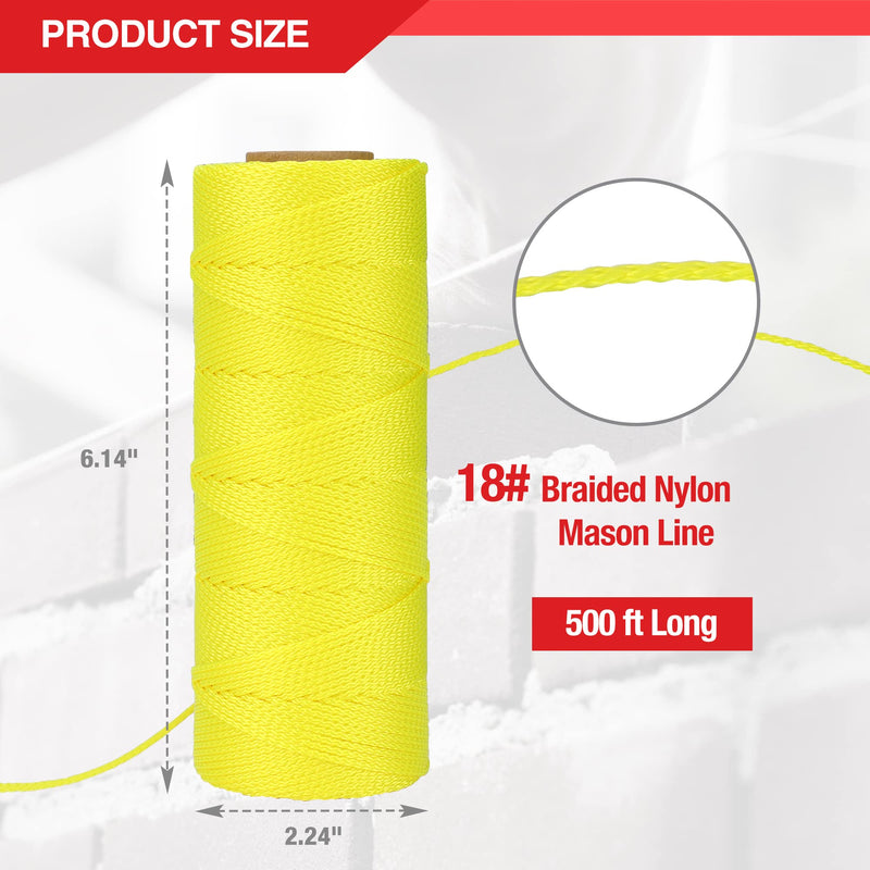 Goldblatt Mason Line, 500 Feet #18 Braided Nylon String Line, Nylon Twine for Gardening or Masonry Tools, Perfect Construction String for A String Level, Twine String for Gardening 500FT Fluorescent Yellow