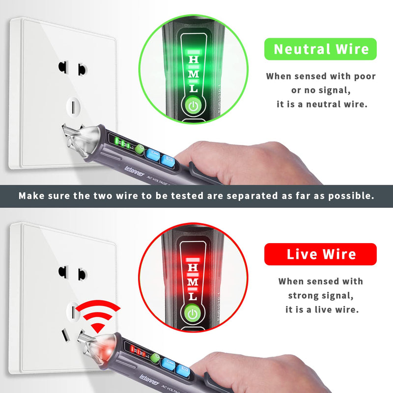 Voltage Tester, Non Contact AC Voltage Tester Pen, Wire Breakpoint Finder, Dual Range 12V-1000V/48V-1000V, Buzzer Flashing LED Alarm, Flashlight (Grey) Grey