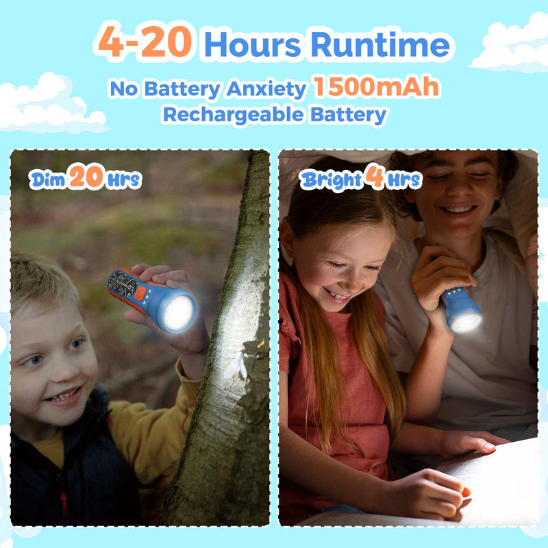 ETENWOLF L1 Rechargeable Flashlight for Kids(2-Pack),LED Flashlight with Fun DIY Stickers, 6 Light Modes, Adjustable Brightness, 1500mAh, IPX5 Waterproof Flashlight for Camping, Home & Emergency 2