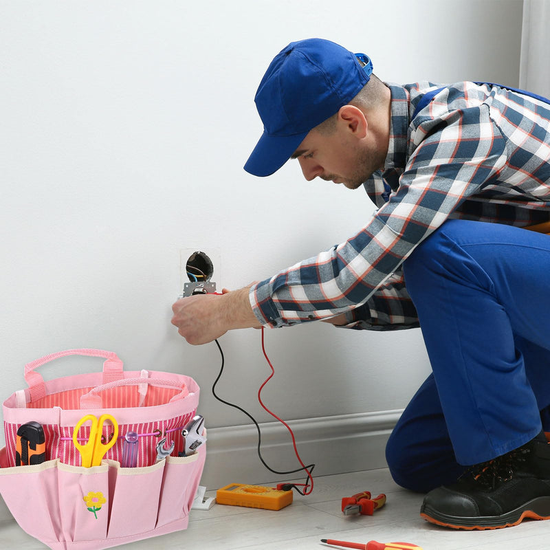 HARFINGTON 2pcs Garden Tool Bag 13.19" x 3.94" x 9.45" Large Oxford Tote Bag with Pockets Gardening Plant Tool Organizer Storage Carrier Store for Outdoor Women Men, Pink