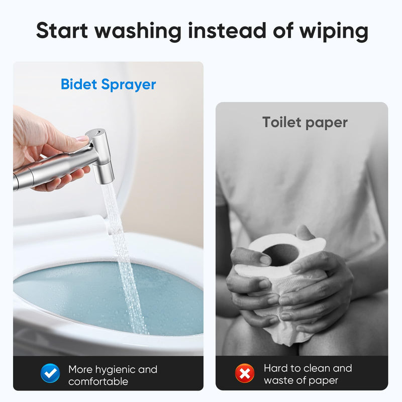 Arofa Handheld Toilet Bidet Sprayer for Toilet-Adjustable Water Pressure Control with Bidet Hose for Feminine Wash, Stainless Steel Brushed Nickel Cloth Diaper for Baby Wash 1 Pack