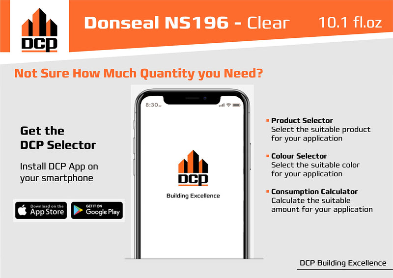 DCP Donseal NS196 Silicone Caulk Sealant 1 Pack – 100% Silicone Tube for Bathroom, Kitchen, Outdoor, Bathtub and Window Seal, 10.1 fl oz – Clear 1-pack