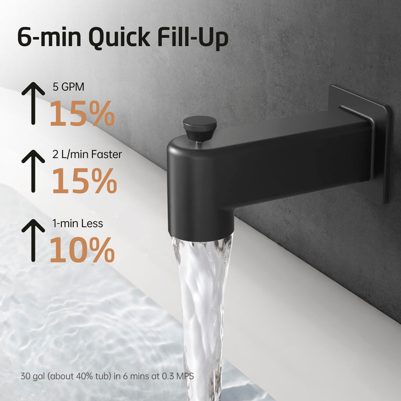 All Metal Bathtub Spout with Diverter, KES Bath Tub Faucet Replacement with Stainless Steel Extension Nipple, Black Shower Slip-on Tub Faucet Fits 1/2 Inch Copper Pipe, PTSN300-BK Matte Black(Fits 1/2'' Pipe)