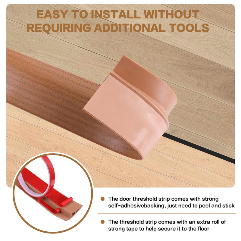 Floor Transition Strip Vinyl Door Threshold Ramp Self Adhesive Carpet Edging Strip Doorway Edge Trim, Overlap Edge Reducer for Laminate Carpet, Floor, Tile (Orange Oak, 1/5" to 2/5", 3.3Ft) Orange Oak