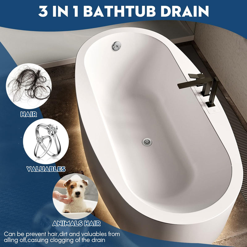 Trip Lever Tub Trim Kit Set with Two Hole Overflow Face Plate, Trip Lever Bathtub Drain with Strainer, Bathtub Drain Assembly Stopper Kit Overflow Plate and Matching Screws, Chrome Plated
