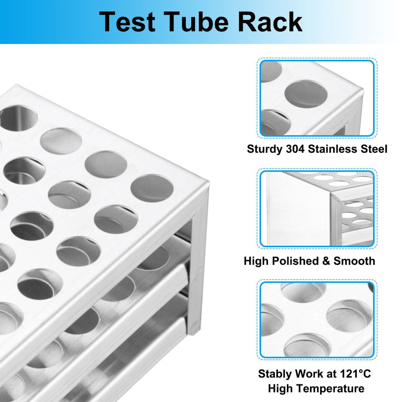 PATIKIL 40 Holes Test Tube Rack, 2Pcs 13mm Round Hole 304 Stainless Steel Test Tube Holder Stand Suitable for 5ml Test Tube for Laboratory Scientific Experiments, Silver Tone