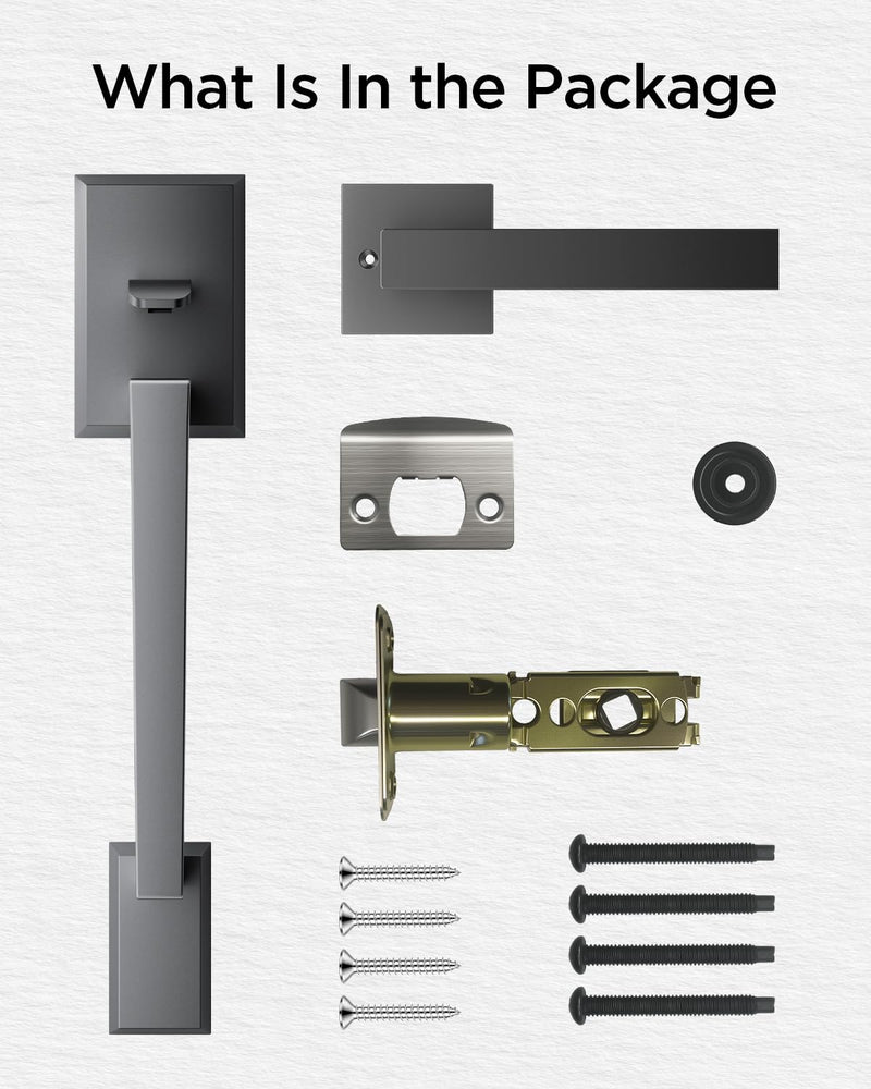 TCL D2 Smart Lock Front Door Handle Set, Exterior Handleset with Interior Reversible Lever, Non-Locking, Fits Standard Doors (Dark Grey)