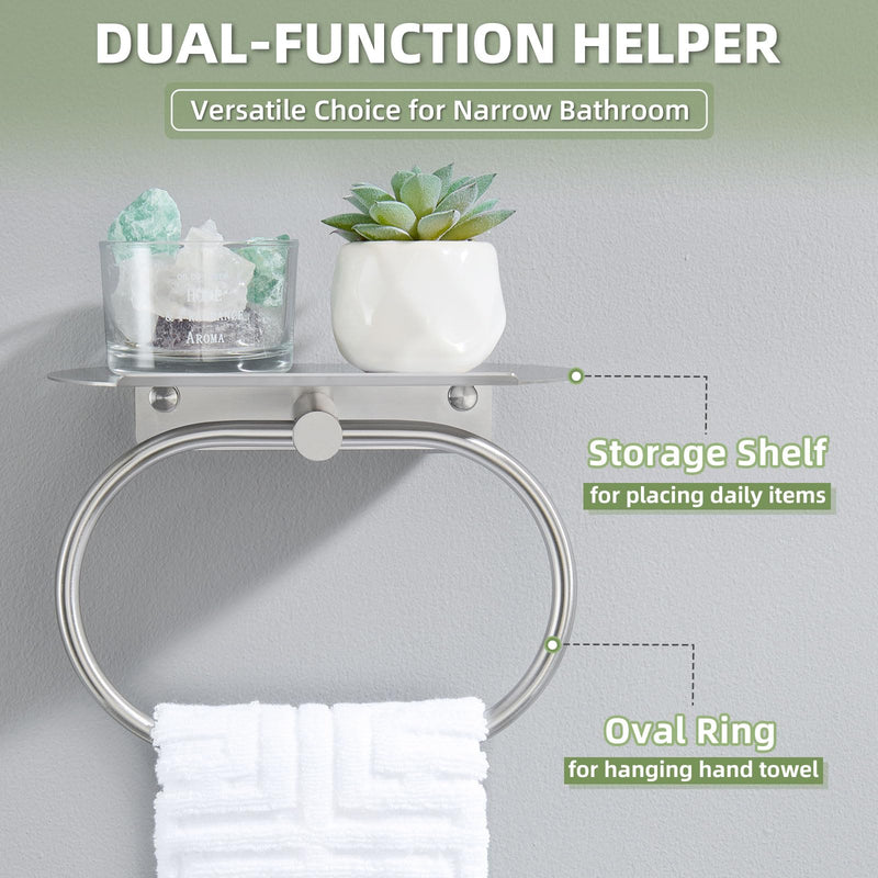 Angle Simple Hand Towel Ring Holder with Shelf for Bathroom Brushed Nickel | SUS304 Stainless Steel, Kitchen Towel Rack,Wall-Mounted