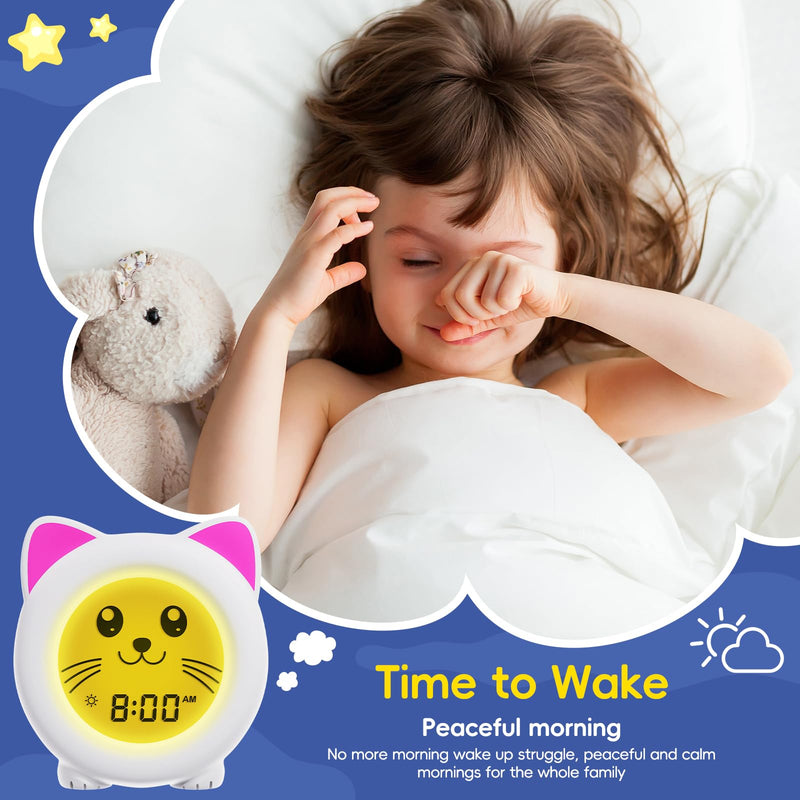 B&H Sleep Trainer Clock for Toddler - Rechargeable Kid Ok to Wake Clock, Cute Cat Girls Alarm Clock, Drop Proof, Night Light, Science-Backed Lighting for Peaceful Sleep and Ready to Rise Mornings White