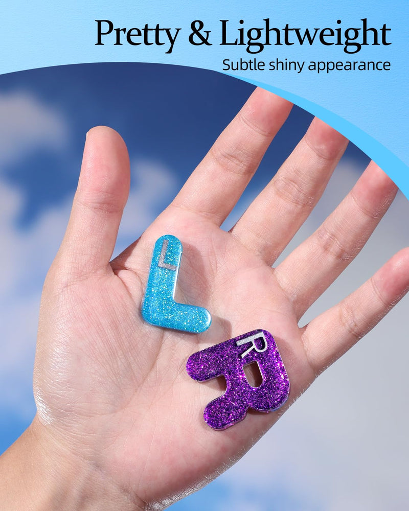 Plifal Xray Markers with Lead Initials - Glitter Radiology X-ray Markers in Blue & Purple "L&R" Letter Shape Include Reusable Adhesive Tapes to Nurse Radiologist Badge Buddy, Easy to Identify Blue Purple