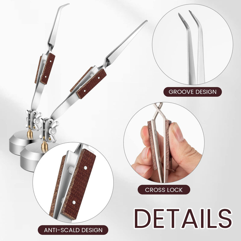 Third Hand Tweezers 2 Pcs Straight Curved Soldering Tweezer Tool Welding Plier with Cross Locking 360 Degree Rotation Round Base for Jewelers Jewelry Making Welding