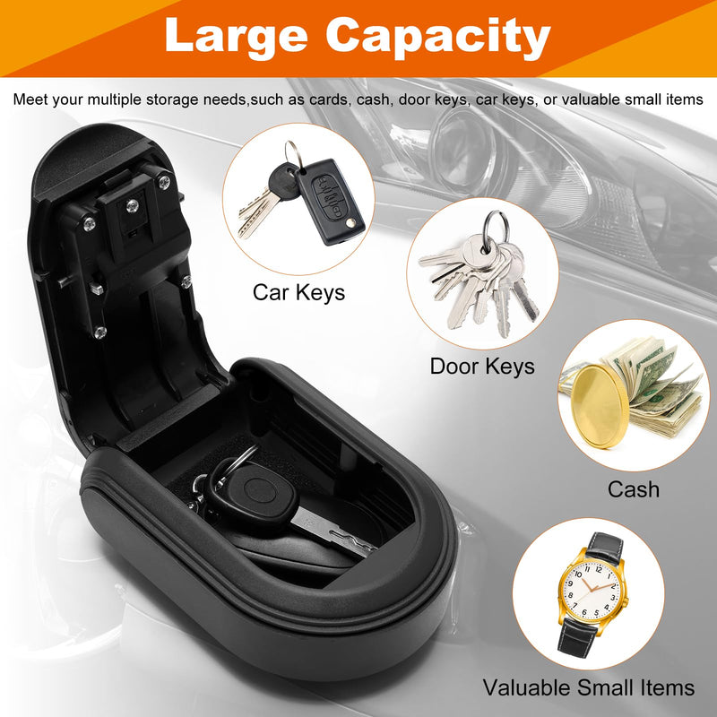 Magnetic Key Holder with Lock, Magnet Key Lock Box Hidden Under Car, Secure 4-Digit Combination with Resettable Code For for Indoor, Outdoor Store Car Key, Door Key (Black) Black