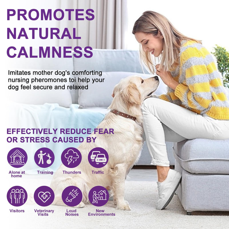 Calming Pheromone Diffuser for Dogs, 1 Diffuser 3 Refills, Relieves Separation Anxiety, Stress, Barking, and Chewing Calming Relaxation