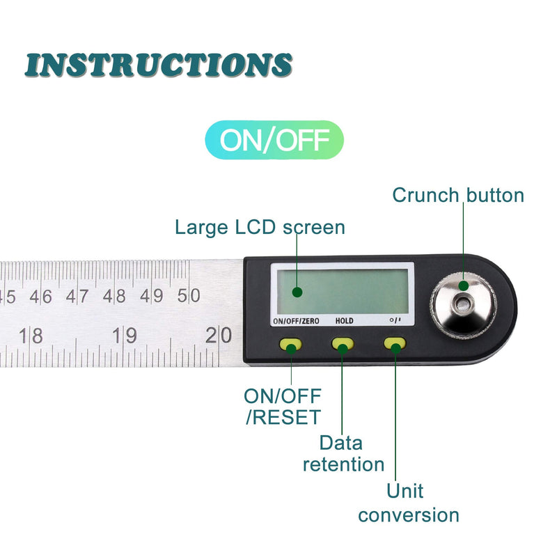 Delgada 20 inch/500mm Digital Angle Ruler and Stainless Steel Digital Angle Finder or Digital Protractor with Zeroing and Locking Function Battery Included 500mm Angle Ruler