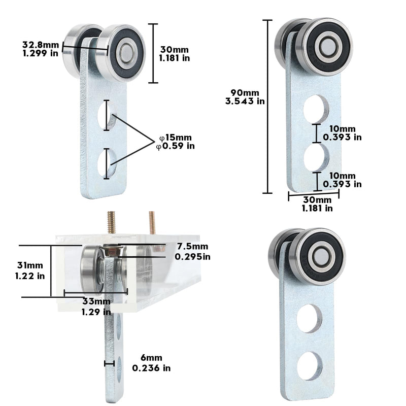 2Wheel Trolley Assembly Rollers.Bearing Trolley Assembly.The top of The Trolley has Room for Set Screws, Allowing The use of a 1-5/8" high Strut Channel to Save on Construction Costs. E-2Wheel Trolley 2pcs