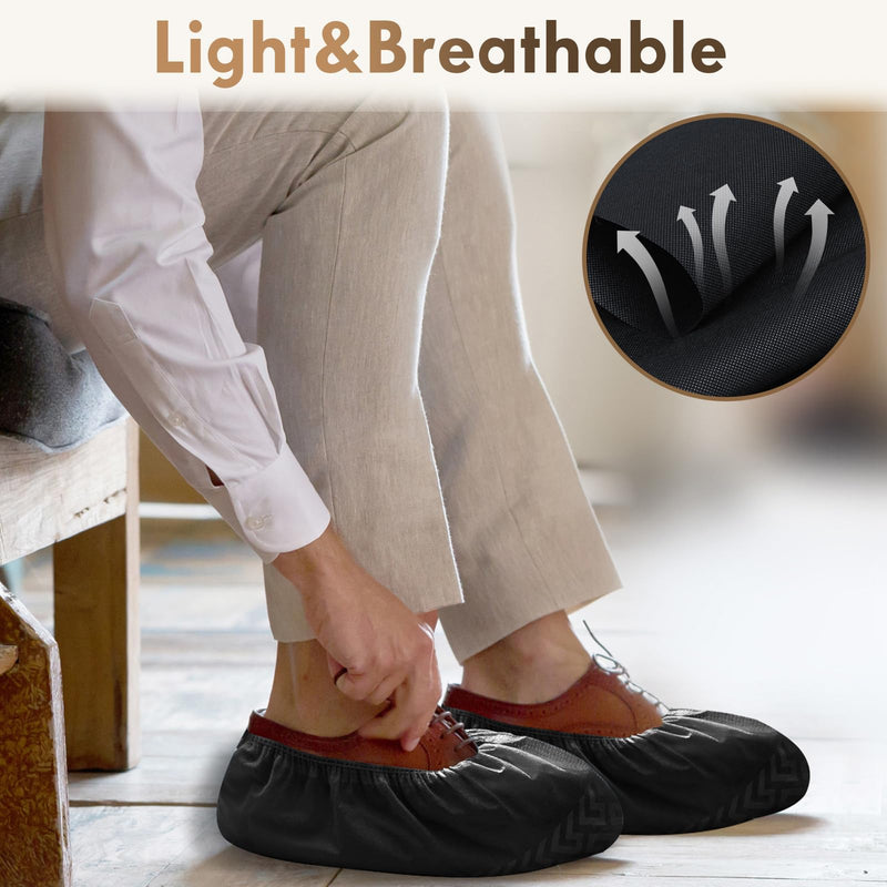 100 Pcs Shoe Covers Disposable Non-Slip,Shoe Covers for Indoors Reusable,Slip-resistant, Durable, Breathable, Non-toxic,Booties for Shoes Covers,Stretchable Fits Up To13 US Men,Black-XL Black Set of 100(xl)