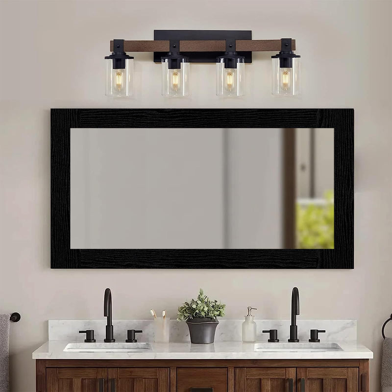 10M Black Wood Grain Mirror Frame Border Peel and Stick Wallpaper, Removable PVC Waterproof Bathroom Mirror Tape Sticker Trim, Kitchen Wallpaper Self Adhesive Decor Sticker 1.96" x 393" 1.96'' x 393''