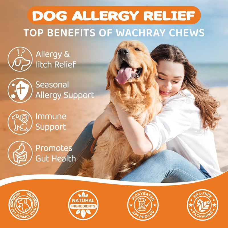 Dog Allergy Relief Chews - Advanced Dog Allergy Chews - Dоg Itching Skin Relief Treatment Pills with Probiotics - Immune Support & Skin Relief for Coat, Seasonal Allergies - 60 Treats Chicken 60 Count (Pack of 1)