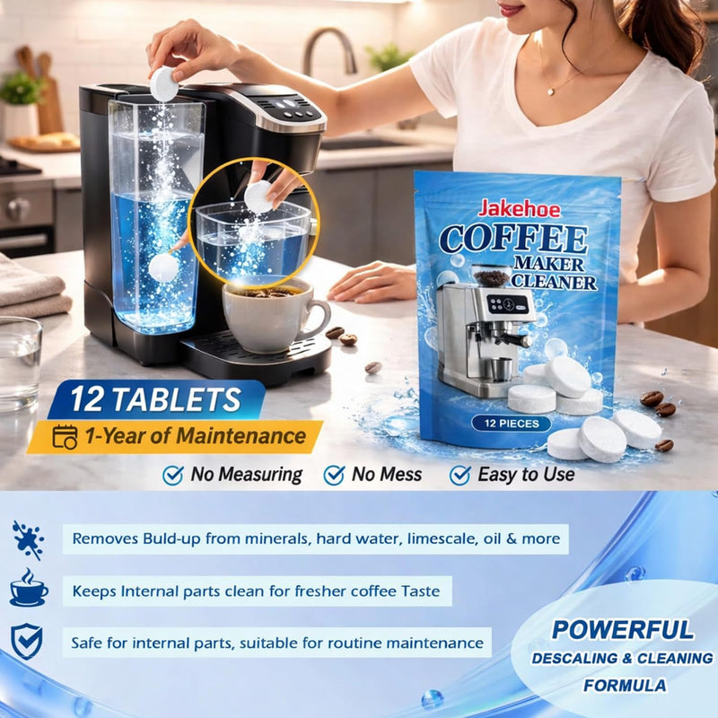 Coffee Machine Cleaner Descaler Tablets (12 Count) for Nespresso, Keurig, Ninja, De’Longhi, Breville – Remove Limescale & Hard Water Buildup, Coffee Maker Descaler Tabs for Espresso & Drip Machines