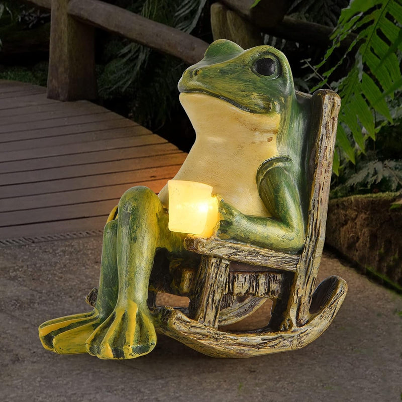 Miniature Frog Garden Statue Valentines Day Gifts Decorations Fairy Garden Accessories Outdoor Lights Solar Garden Frog Decor Art Housewarming Gift for Patio,Yard,Lawn Ornament,3.89"x2.36"x3.93 Green