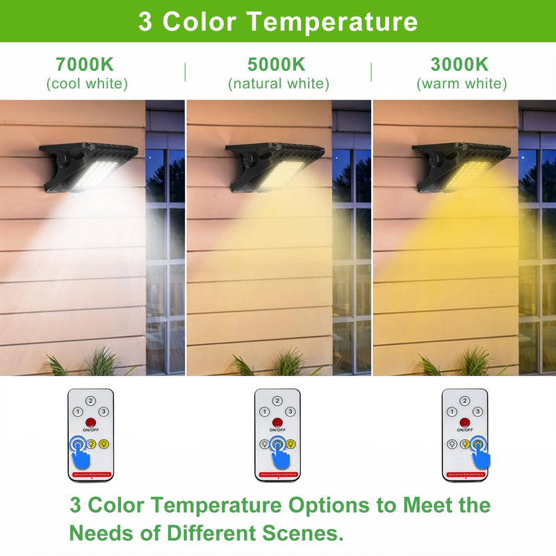 Tryme 118Leds Solar Lights Outdoor Clip Motion Sensor Lights Security Light 3 Modes, 3 Color Temperature, Solar Powered, USB Charging (2 Pack)