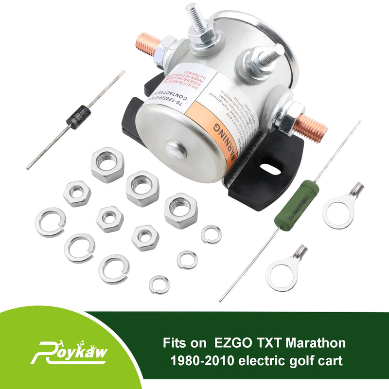 Roykaw 36 Volt #70 Series Continuous Duty Solenoid Relay with Resistor & Diode Kit for EZGO Electric Golf Cart, Upgrade Mount Bracket, Anti-Vibration, OEM # 27855G01 11761G1 27855G02 31680G1 3016