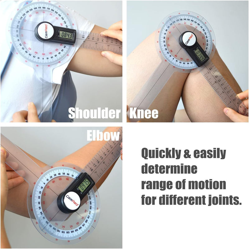 GemRed 12" Digital Goniometer 360 Degree Physical Therapy Plastic Protractor for Joint Range of Motion ROM Measurement 300mm