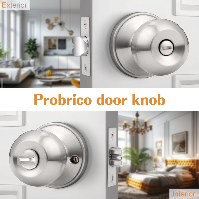 Probrico 3Pack Bedroom Door Knobs Brushed Nickel Door Handles, Interior Door Knobs Locks Privacy Door Knobs Stainless Steel 3