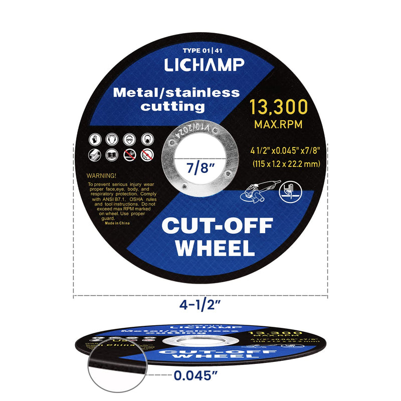 Lichamp 4-1/2 Cut Off Wheels for Metal, 6 Pack 4.5 inch Disc Cutting Wheel Cutoff Blade, 4.5"x0.045"x7/8", A006BK