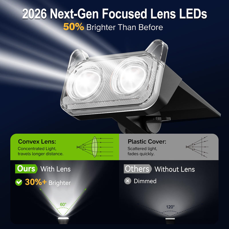 LETMY New Upgrade Solar Spot Lights Outdoor Waterproof with Bigger LED, 6 Pack Auto ON/Off Solar Lights Outdoor, 2-in-1 Wall Lights & 2 Modes Landscape Spotlights for Tree Yard Pathway Garden Decor Cool White