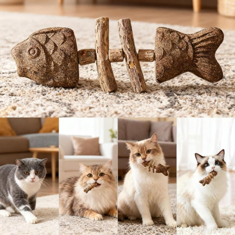 Creative Fish Bone cat Toy, cat Teeth Cleaning, cat Mint Chewing Stick Toy, Scratch Resistance, Three Flavors (Three Pieces)