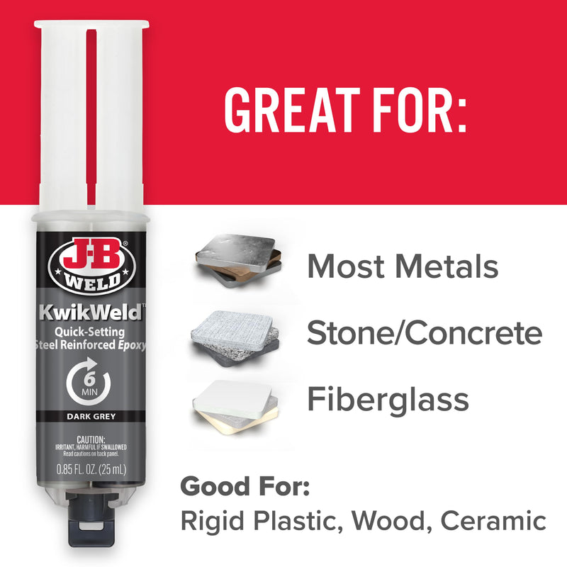 J-B Weld 6 Minute Set Epoxy KwikWeld, High Strength, Waterproof, 2 Pack, Dark Grey, 50176-2 25ml - 2 Pack