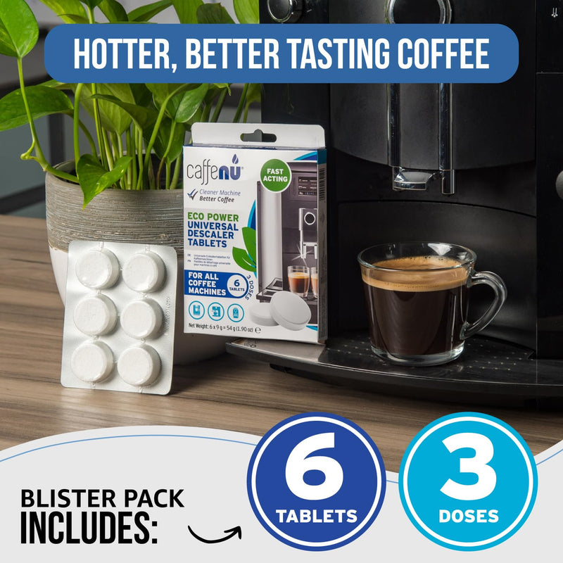 Caffenu Descaling Tablets Pack of 6. Coffee Machine Descaler Tablets. Compatible with Jura, Mellita, Siemens, Phillips and Saeco. Remove Limescale & Build-up. Complete the Barista Kit