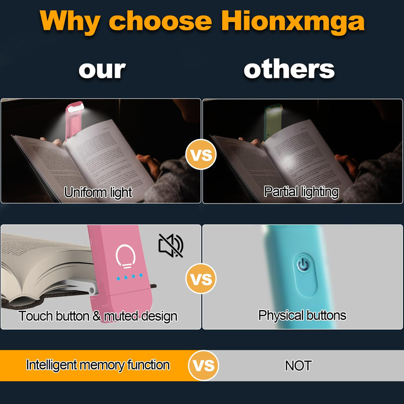Book Reading Light,Silent Touch Book Lamp for Reading in Bed,Rechargeable Clip on Booklight with 3 Amber Colors & 7 LEDs Precise Dimming for Eye Caring Night Reading,Book Lovers,Kids,Pink Pink