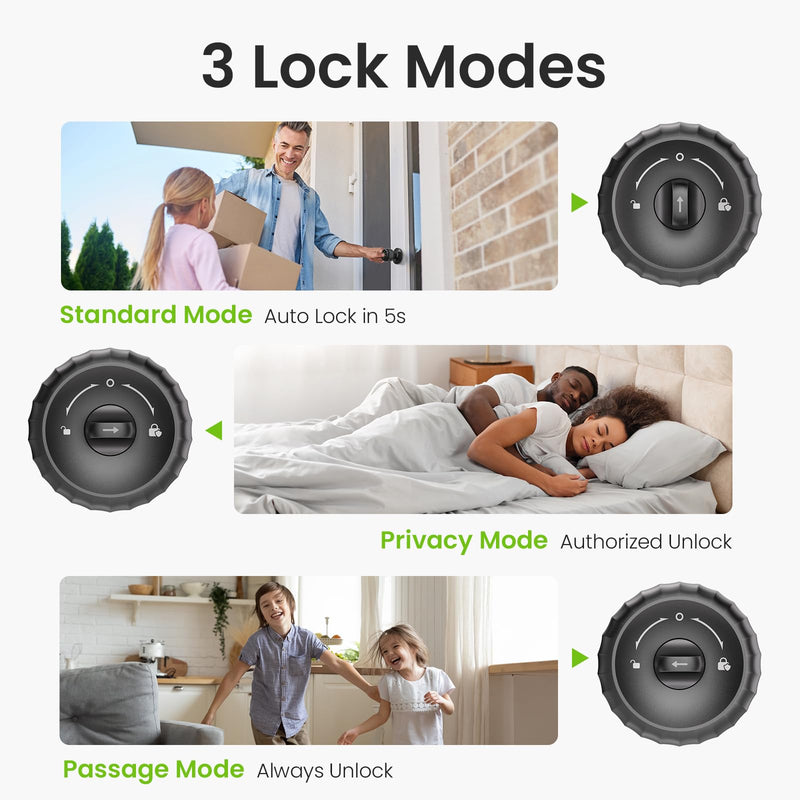 GHome Smart Fingerprint Door Lock, 4-in-1 Fingerprint Door Knob with Keypad, App Control, Keys, Removable & Rechargeable Battery, Door Locks for Bedroom, Home, Garage, Storage Room KD03 PRO