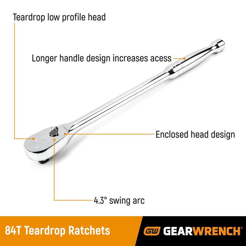 GEARWRENCH 1/4 Drive 84 Tooth Teardrop Ratchet 5" - 81011A-07 1/4" Drive Regular