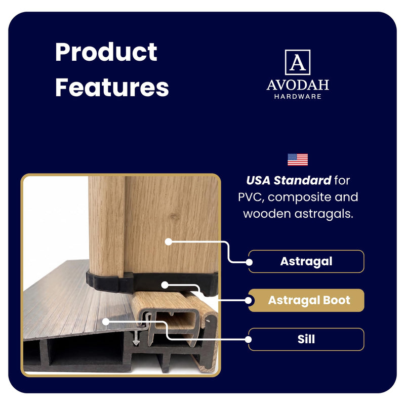 Left Astragal Boot Seal, Durable Rubber End Cap for Wood, PVC, or Composite Astragals, Weatherproof Replacement for Exterior Double Doors, Avodah Hardware