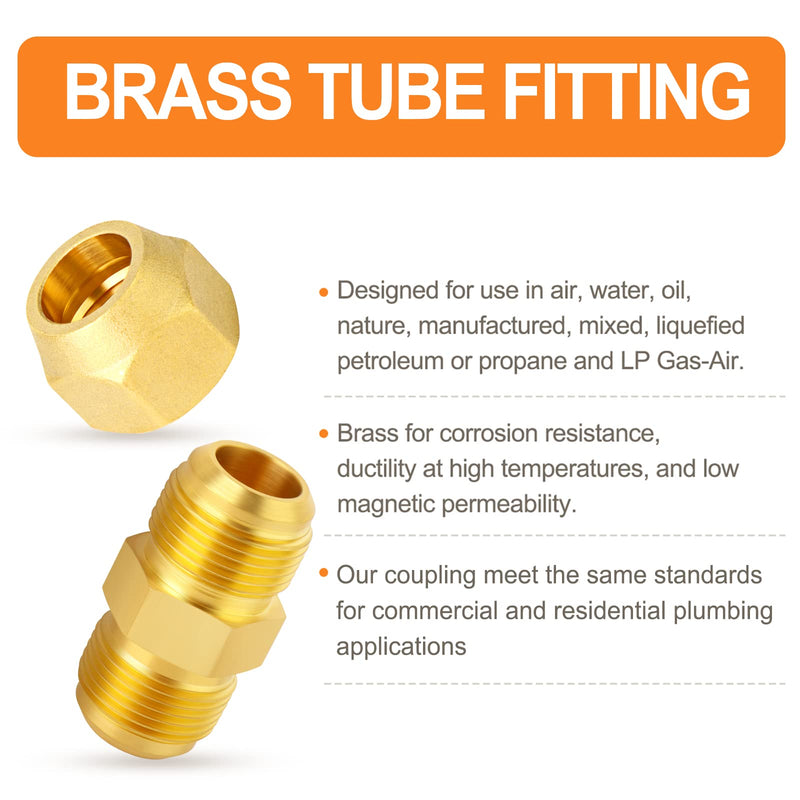 GASHER 2Packs Metals Brass Tube Fitting, Half-Union with Flare Nut, 5/8" Flare x 5/8" Flare Male Pipe Fittings Straight with Nut 2