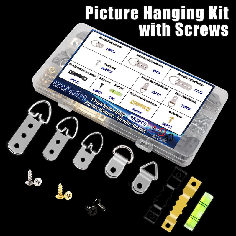 353PCS Picture Hanging Kit,Picture Hangers Heavy Duty Picture Hanging Hooks with Screws,Picture Frame Hooks Heavy Duty Picture Framing Supplies Kit for Picture Hanging(7 Types) Type C