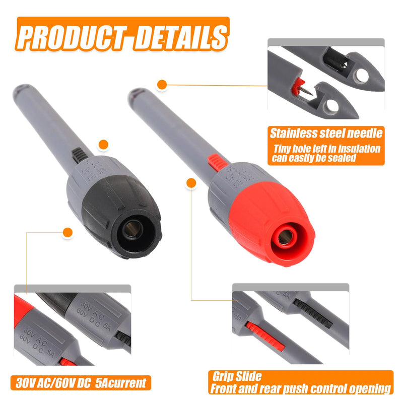 Heavy Duty Wire Piercing Probe Insulation Piercing Clip Set with 4mm Push Banana Plug for Multimeter Test Leads Multi Testers Needle Accessories