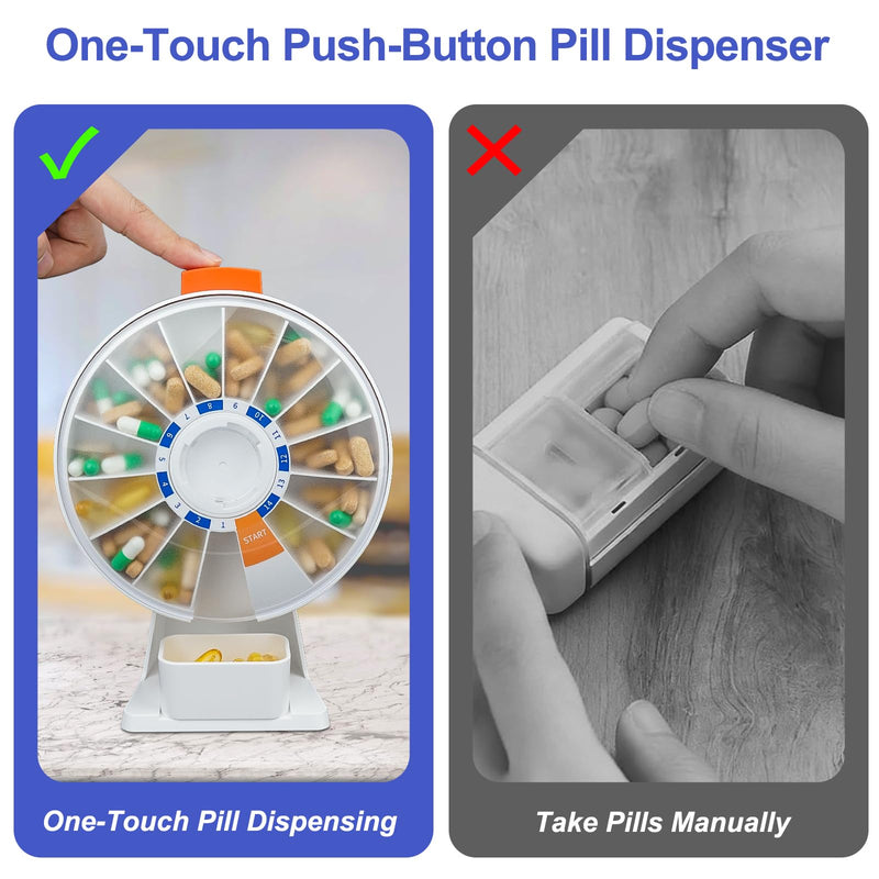 Cruxer Large Pill Organizer 7 Day 2 Times a Day & 14 Day Pill Dispenser, Arthritis Friendly Push-Button Design with Labels, Wall-Mounted & Standing Use, Weekly Pill Box for Vitamins & Medications