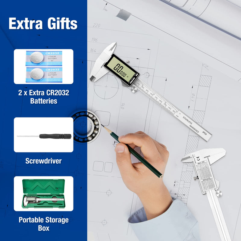 Digital Caliper 8 Inch with Large LCD Screen, Inch/MM/Fraction Conversion, 200mm Micrometer Caliper All Stainless Steel Diameter Measuring Tool for Jewelers/Woodworkers/DIY 8inch
