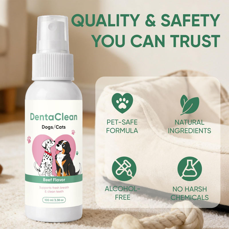 Dentaclean for Dogs & Cat, Dental Spray with Probiotics, Calendula Extract, Rosemary and Green Tea Extract, Eliminate Bad Breath, Fresher Breath & Cleaner Teeth, No Brushing, 100 ml/3,38 Oz (1) 1