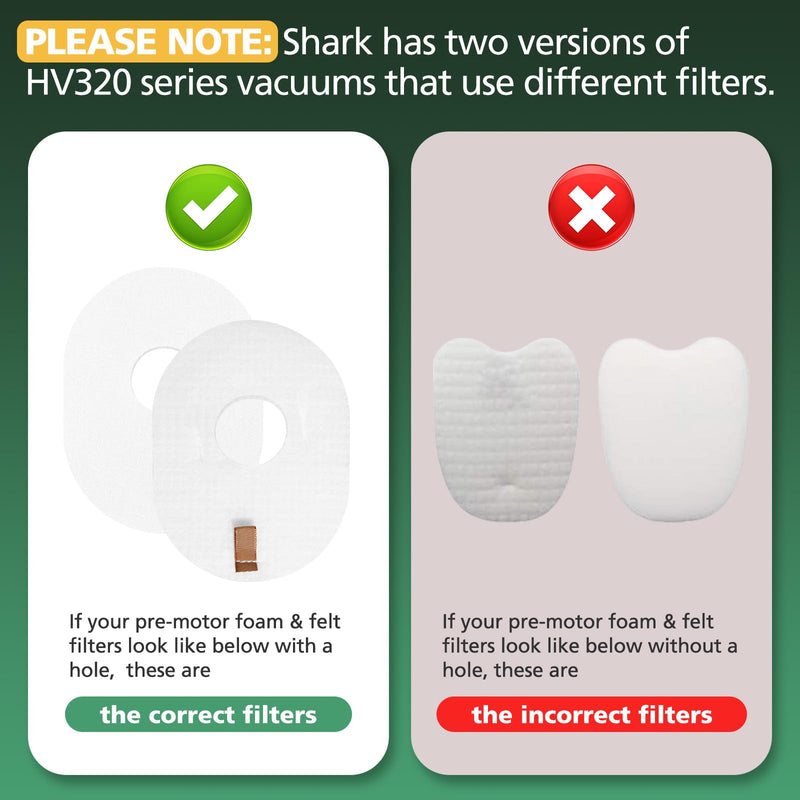 2 Pack Filter Replacement for Shark Rocket Vacuum HV300 HV301 HV300W HV302 HV305 HV310 UV450 Foam & Felt Filter Kit 2 Pack