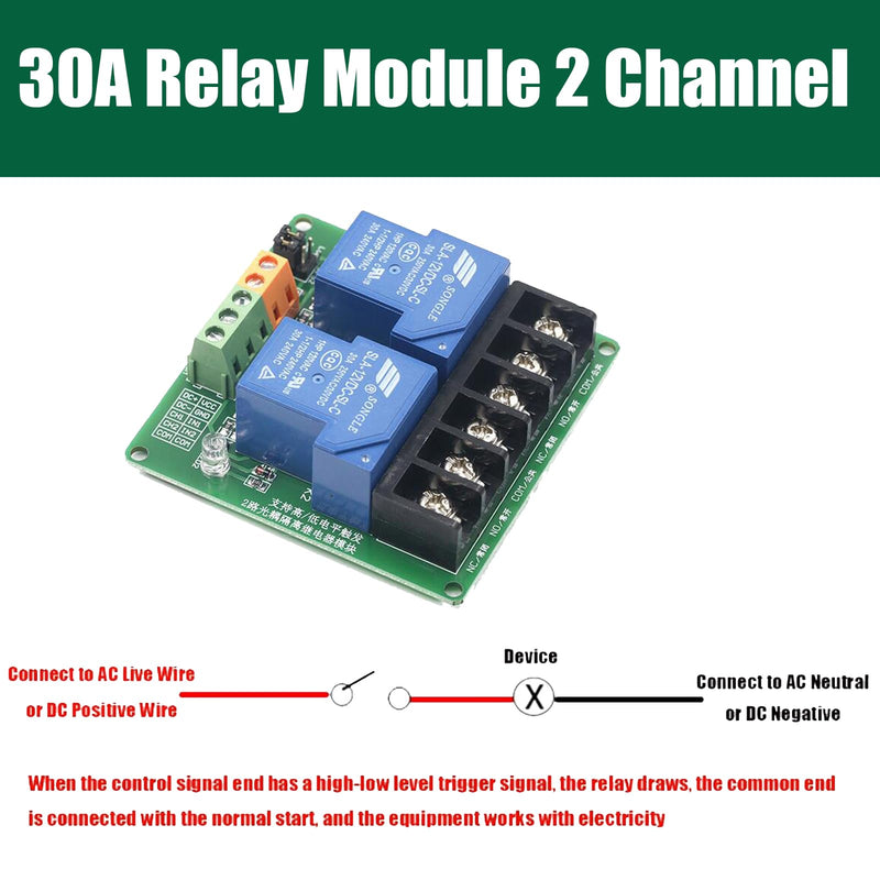 DIANN 2pcs 5V 30A 2-Channel Relay Module High Low Level Trigger with Optocoupler Isolation Load for PLC Automation Equipment Control Industrial Control 5V-2 Channel-2pc