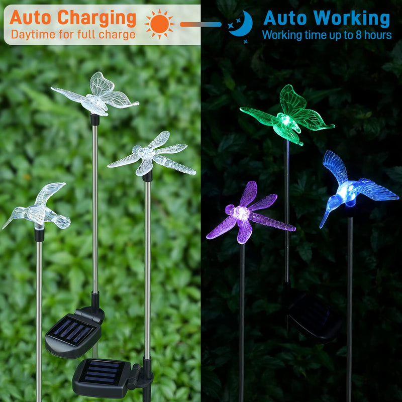 OxyLED Solar Garden Stake Lights 6 Pack Outdoor LED Figurine Lighting Color Changing Waterproof Solar Hummingbird Lights Butterfly Dragonfly for Patio Yard Pathway