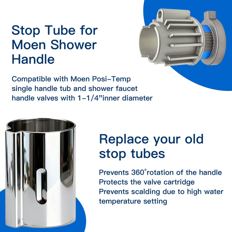Stop Tube and Temperature Limit Stop Kit Replacement,Compatible with Moen 1 Handle Tub/Shower Faucet Valve Cartridge, Small, Chrome Shower Pull Accessory Thermostat