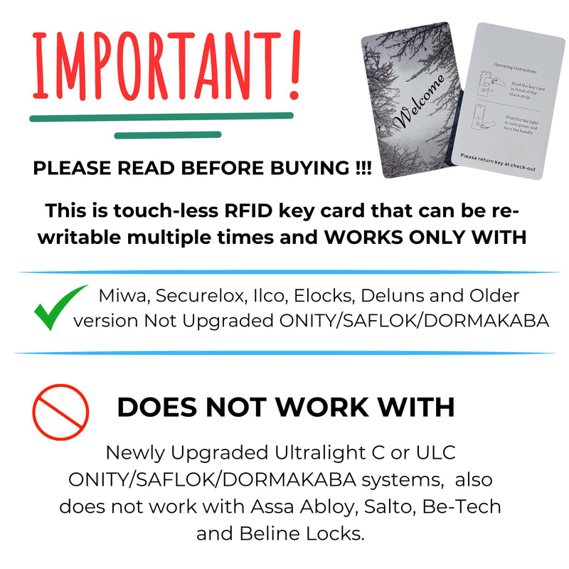 Hotel RFID Key Card (Pack of 200 Keys) 1k Technology, 13.56 MHz Compatible with Saflok, Kaba, Onity, Miwa and Ilco